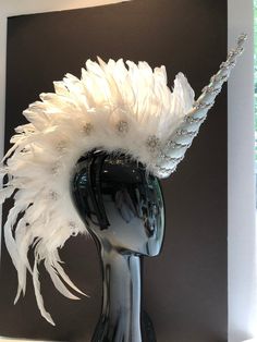 Fantasy Fest, Headpiece Diy, Unicorn Costume, Lace Mask, Feather Headdress, Feather Headband, Masquerade Mask, White Feathers