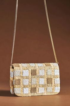 Checkered Raffia Clutch | Anthropologie Raffia Clutch, Beaded Bags, Embellishments, Anthropologie, Sewing, Glass