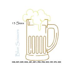 Beer Mug Embroidery Design, Beer Embroidery Design, Machine Embroidery Design, Embroidery Design Beer, Beer Machine Embroidery Design, Beer by BlueScissors on Etsy Beer Machine, Redwork Embroidery Designs, Diy Beer, Winter Embroidery, Embroidery Cards, Embroidery Design Sets