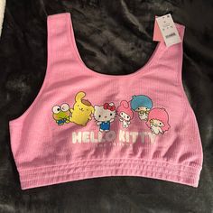 Nwt Hello Kitty Crop Top! Get Ready For The Upcoming Summer With Hk And All Her Friends! So Cute Under A Pair Of Cutoff Overalls Or Even As A Bikini Top! Kawaii Pjs, Hello Kitty Crop Top, Sanrio Products, Kuromi Clothes, Baby Pink Crop Top, Belly Clothes, Sanrio Clothes, Hello Kitty Baby, Hello Kitty Dress