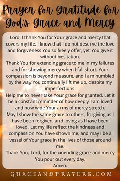 a prayer for god's grace and memory with an image of the sky in the background