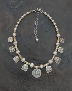 Tribal silver amulet choker necklace vintage Indian Hindu Vintage Indian, Amulets, Necklace Vintage, Silver Beads, Vintage Necklace