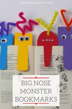 the bookmarks are made out of paper with eyes and mouths