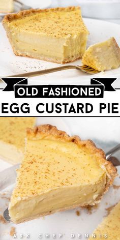 an old fashioned egg custard pie on a plate