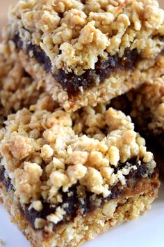 three pieces of oatmeal bars stacked on top of each other