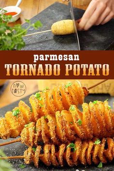 this is an image of homemade tortilla potato skewers with parmesan