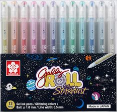 the crayon roll stardust markers are set in a box