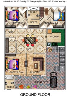 a floor plan for a house with different rooms and furniture on the first level,