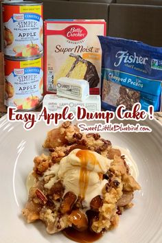 EASY APPLE DUMP CAKE  -This quick and easy apple dessert calls for just 4 ingredients – canned apple pie filling, yellow cake mix, butter and chopped pecans (optional). Top this awesome cake with vanilla ice cream and caramel sauce for a delicious fall treat. Bonus…your home will smell amazing! Spaghetti Easy, Autumn Apples