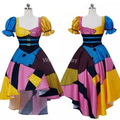 the dress is designed to look like it has been made out of different colored fabrics