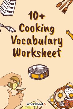 the words cooking vocably worksheet are in front of an image of food