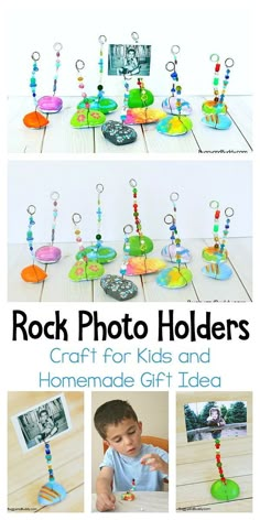 Rock Photo Holder, Photo Holder Craft, Homemade Gift Idea, Rock Photo, Summer Camp Crafts, Cool Art Projects, Photo Holder, Craft Club