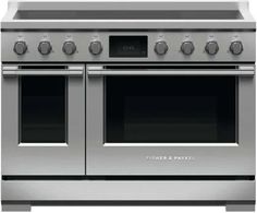 a stainless steel oven with two double doors