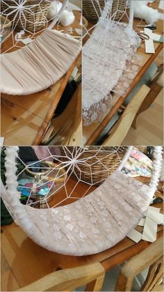 three pictures show the process of making a dream catcher