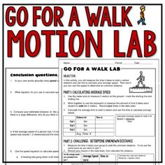 a poster with the words go for a walk motion lab written in red and black