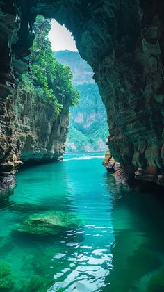 the water is blue and green in this cave