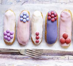 six decorated cookies in different shapes and sizes