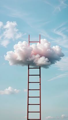 a ladder to the sky with a cloud floating over it