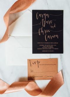 wedding stationery with copper foil and calligraphy