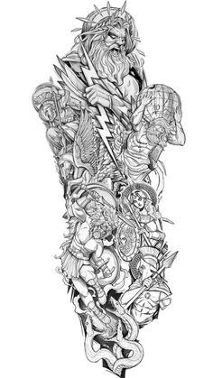 a drawing of an arm with many different things on it