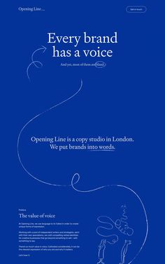 an advertisement for the company called every brand has a voice, and it's blue with