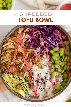 shredded tofu bowl with vegetables and rice