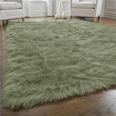 a shaggy rug on the floor in a living room