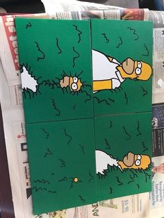 the simpsons characters are painted on green paper