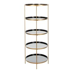 "Give your living space the stylish storage you've always wanted with this Safavieh Tia round 5-tier etagere. Give your living space the stylish storage you've always wanted with this Safavieh Tia round 5-tier etagere. Brass iron finish Five-shelf design 20""W x 20""D x 53""H (overall) Shelves: 20""D Weight: 39.6 lbs. Weight capacity: 50 lbs. Assembly required Imported Spot clean Model no. ETG3202 Warning: This product can expose you to chemicals including nickel compounds, which is known to the Circular Shelves, Freestanding Shelf, Contemporary Bookcase, Bookcases For Sale, Bookcase Styling, 5 Shelf Bookcase, Cube Bookcase, Etagere Bookcase, White Shelves