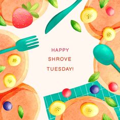 an image of a happy shrewe tuesday card with fruits and vegetables on it