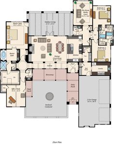 the floor plan for a home with multiple living areas and two master suites on each level