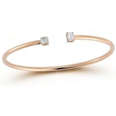 Sofer Jewelry - Flexible Open Bangle With Round and Emerald Cut Diamonds in 14K Rose Gold Classic Bangles, Coffee With Friends, Open Bangle, Emerald Cut Diamonds, Minimalist Jewelry, Emerald Cut, Night Sky, Prong Setting, Colored Diamonds