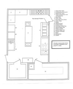 a floor plan for a kitchen with an island