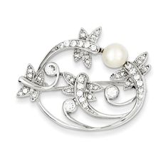 West Coast Jewelry Sterling Silver Imitation Pearl And Cubic Zirconia Pin *** Details can be found by clicking on the image. (This is an affiliate link) #broochesandpins Diamond Brooch, Buying Jewelry, Pandora Charm Bracelet, Rhodium Plated, Sterling Silver Jewelry