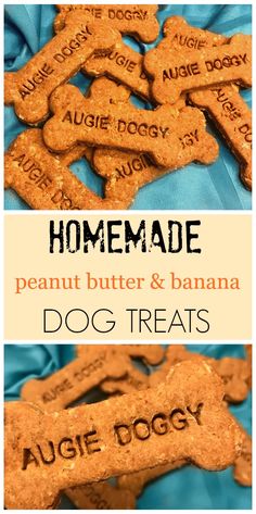 homemade peanut butter and banana dog treats with the words homemade written on them in black ink