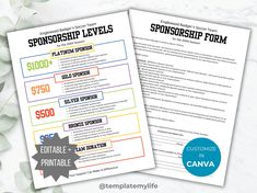 two coupons with the words sponsor levels and $ 500 for each purchase in canva