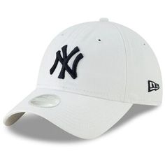 the new york yankees'white team logo hat is shown in front of a white background