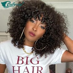 Scalp Base Human Hair Full Machine Made Wigs With Bangs. 100% Human hair. Lace Color. Hair Color. 150%, 180%, 200%. #Natural Color. Curly Afro Wig, Curly Weave Hairstyles, Best Wig Outlet, Hair Color Shades, Curly Human Hair Wig, Hair Brands, Goddess Hairstyles, Curly Girl Hairstyles, Black Hair Care