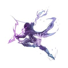 an animated image of a woman with purple hair and wings flying through the air, in front of a white background