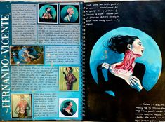 an open book with pictures and text on the page, showing images of women in different poses