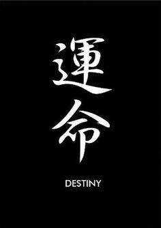 the word destiny written in white ink on a black background with chinese characters