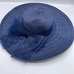 Brand New With Tags Josette Womens Blue Hat Wide Brim With Bow One Size End To End Approximately 17 Inches P02 Navy Blue Cap Outfit, Blue Reversible Brimmed Hat, Blue Cap Outfit, Elegant Blue Spring Hat, Cheap One-size Blue Hats, Black Hat Women, Blue Sun Hat With Curved Brim, One Size, Playful Blue Wide-brim Sun Hat, Stand Collar Coat