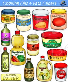 an image of cooking oils and fats clipart for commercial use in the kitchen