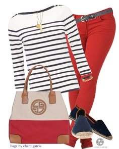 "go" by norwich-ave on Polyvore Sport Elegant, Nautical Outfits, Colored Pants, Nautical Fashion, Red Outfit, Classic Outfits, Business Casual Outfits