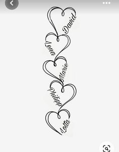 a drawing of three hearts with the words i love you written on each one side