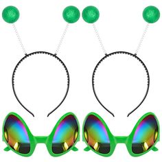 PRICES MAY VARY. UNIQUE ALIEN DUO: Elevate your costume game with our Cheerin Alien Glasses and Headband set! Two green Martian headbands and two alien sunglasses ensure you and your partner can rock the extraterrestrial look together. Perfect for kids, teens, adults, and everyone in between. WHIMSICAL MARTIAN HEADBANDS: Stand out at any event with our sparkly alien headbands! These accessories guarantee a head-turning look, whether paired with a full alien costume or worn solo. Lightweight and Alien Rave Outfit, Space Sunglasses, Alien Antenna, Alien Glasses, Alien Sunglasses, Alien Music, Alien Birthday, Space Costume, Alien Headband