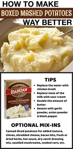 mashed potatoes recipe with instructions on how to make them and how to use it