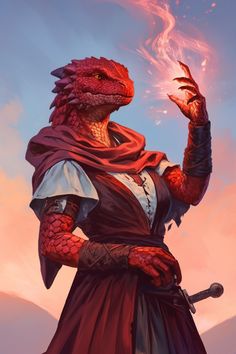 Dragonborn Wizard Female, Red Dragonborn Art, Desert Lizardfolk, Dnd Desert Character, D&d Npc