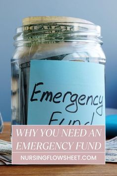 a jar full of money with the words emergency fund written on it