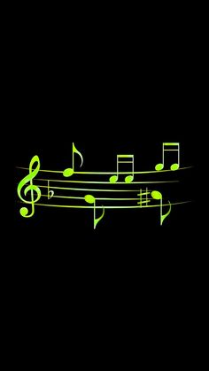 green musical notes on black background